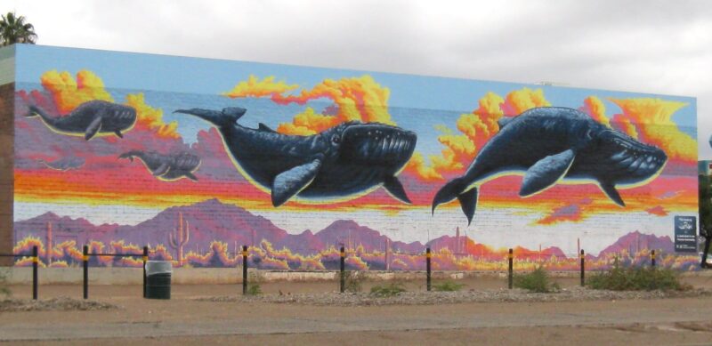 flying whales mural